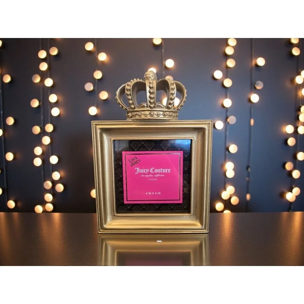 New Royal Gold Juicy Couture Crown Hollywood Regency Picture Frame 4x4